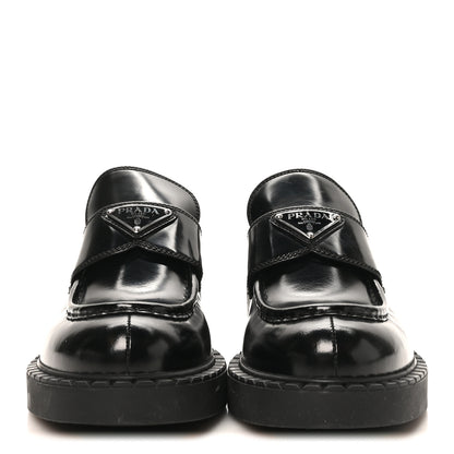 Prada Spazzolato Metal Triangle Logo 50mm Loafers 40 Black 3 of 9