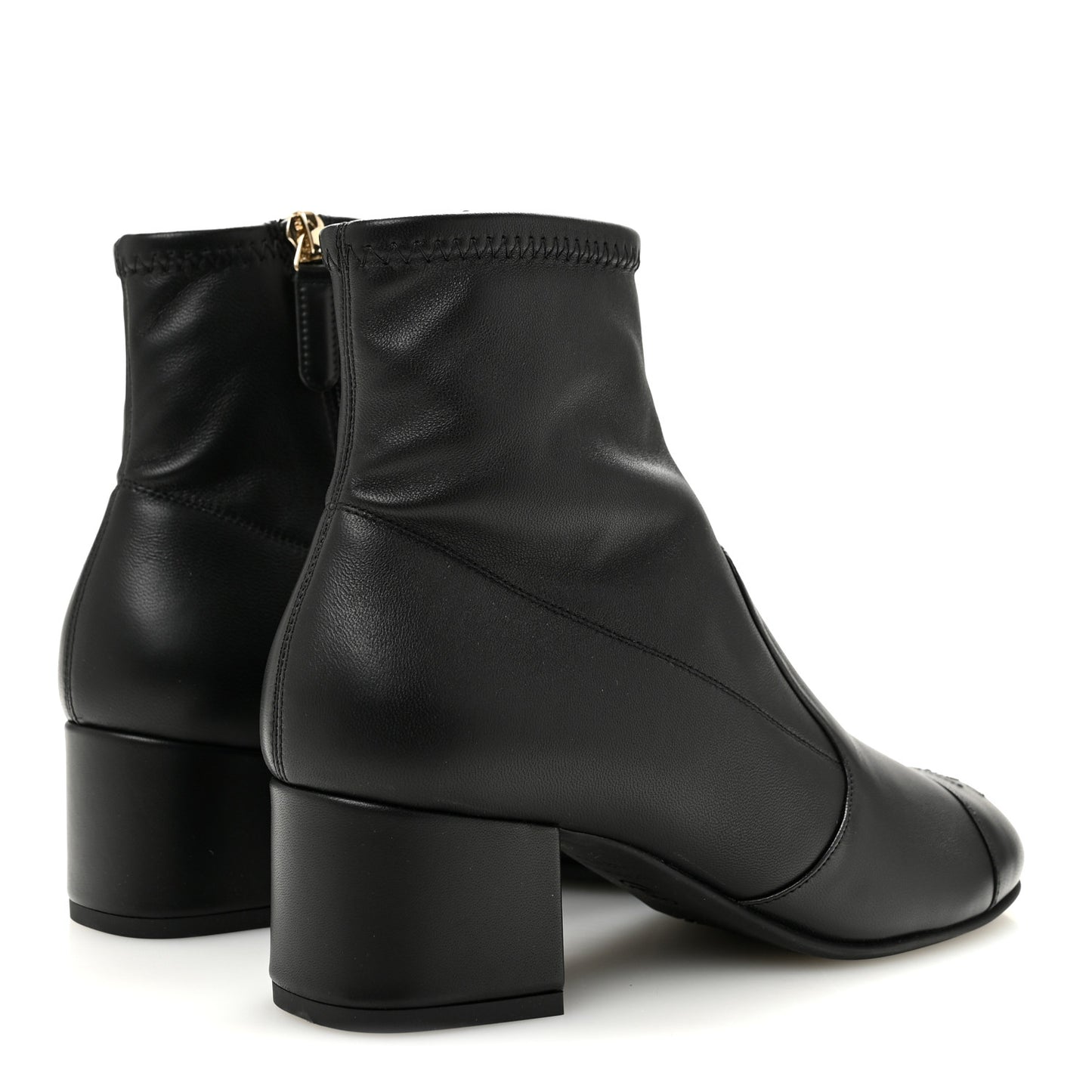 Stretch Lambskin Cap Toe CC Uniform Short Boots 36 Black