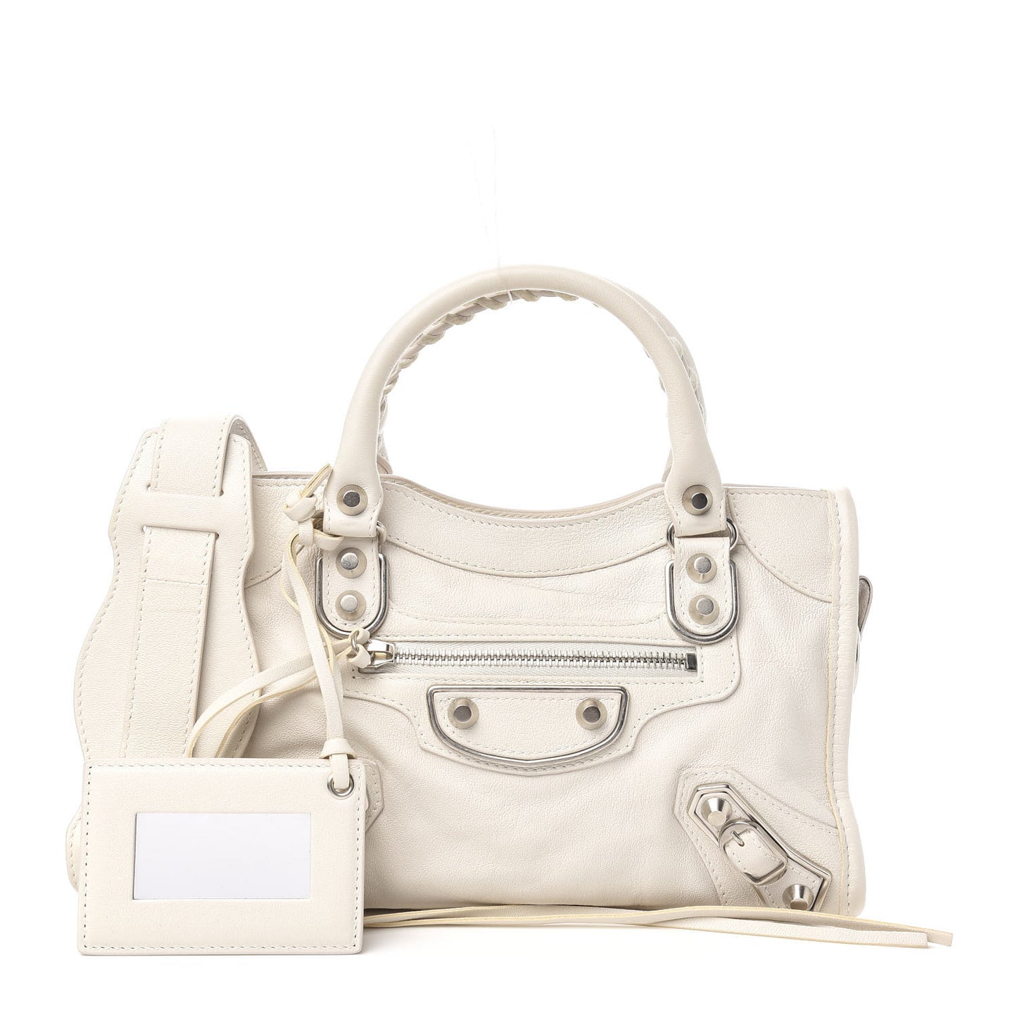 Chevre Silver Metallic Edge Hardware Mini City White