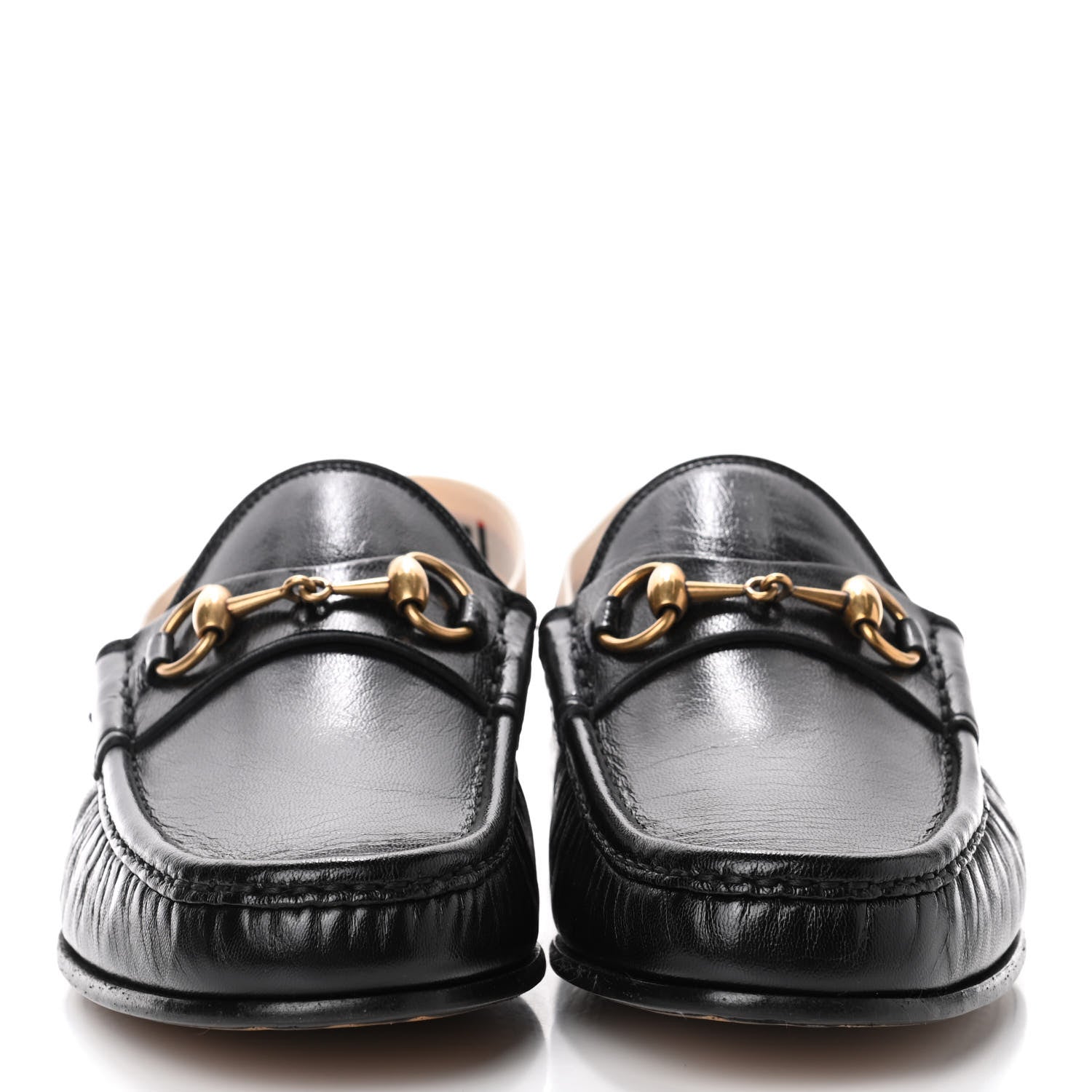 Gucci Goatskin Stripe Mens Horsebit Slingback Slippers 9 Black 2 of 5