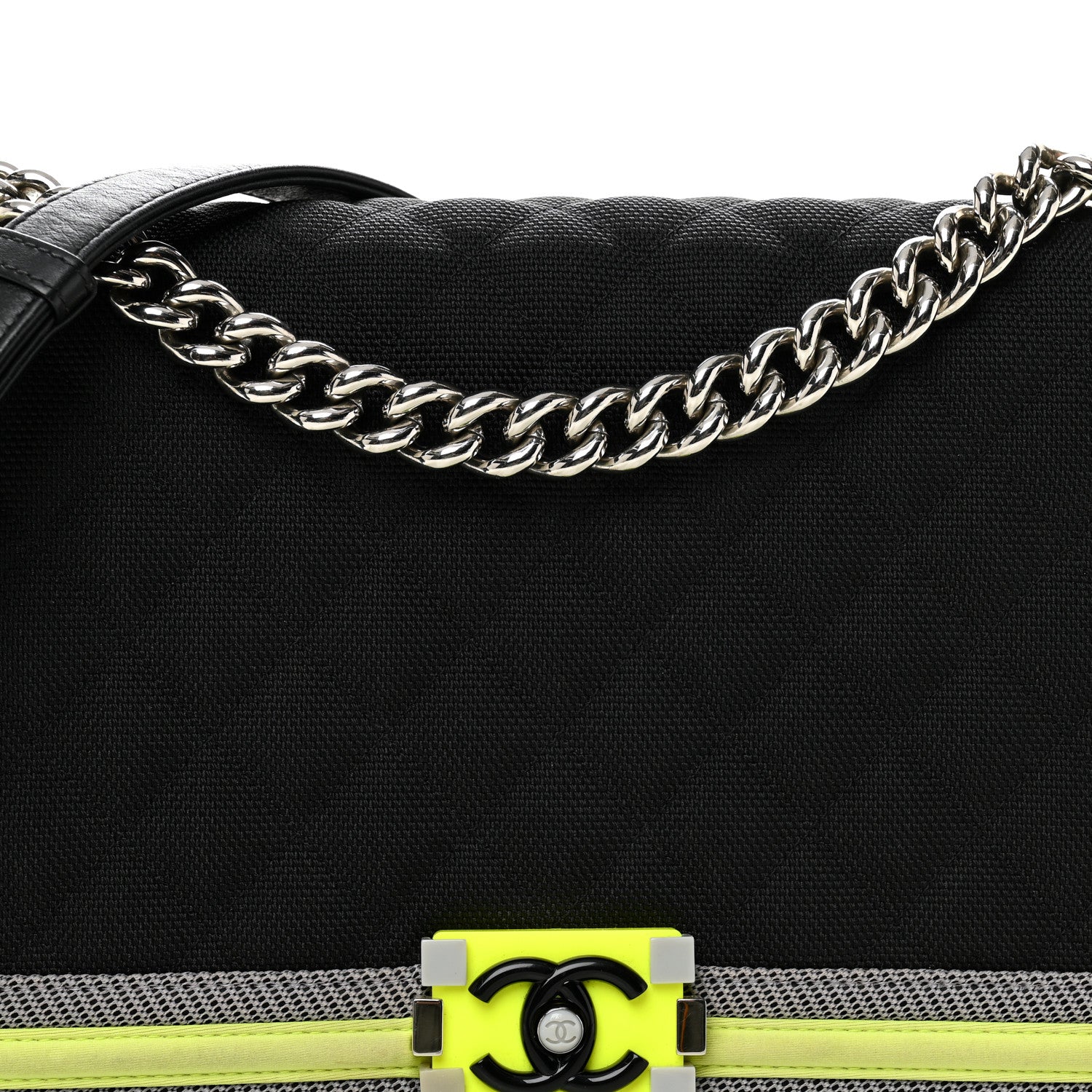 Chanel Canvas Quilted New Medium Fluo Boy Flap Black Grey Yellow 8 of 12