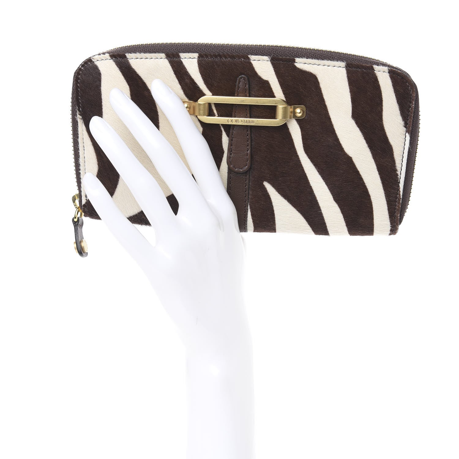 Jimmy Choo Zebra Print Pony Hair Wallet Brown 2 of 9