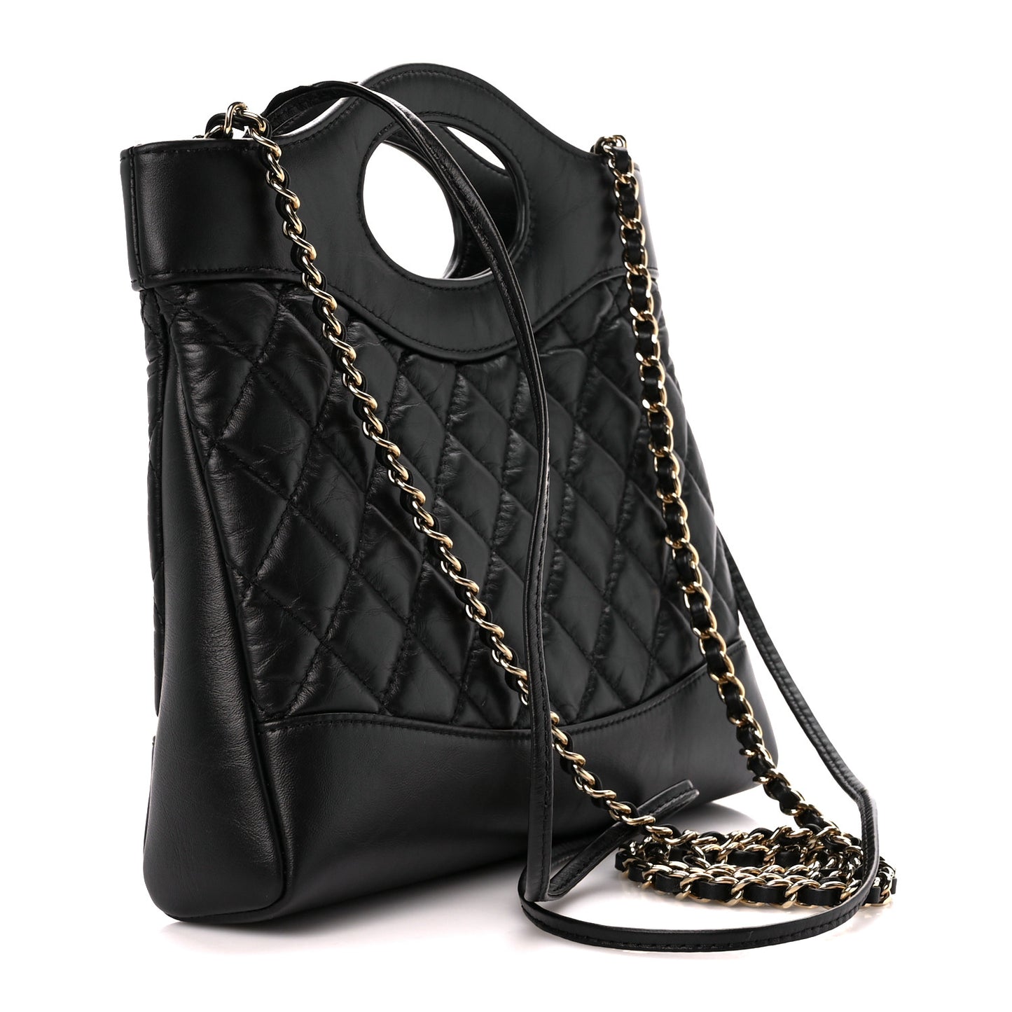Aged Calfskin Quilted Mini 31 Shopping Bag Black