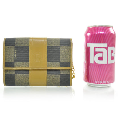 Fendi Vintage Canvas Checkered Coin Pouch Key Case Tobacco 2 of 9