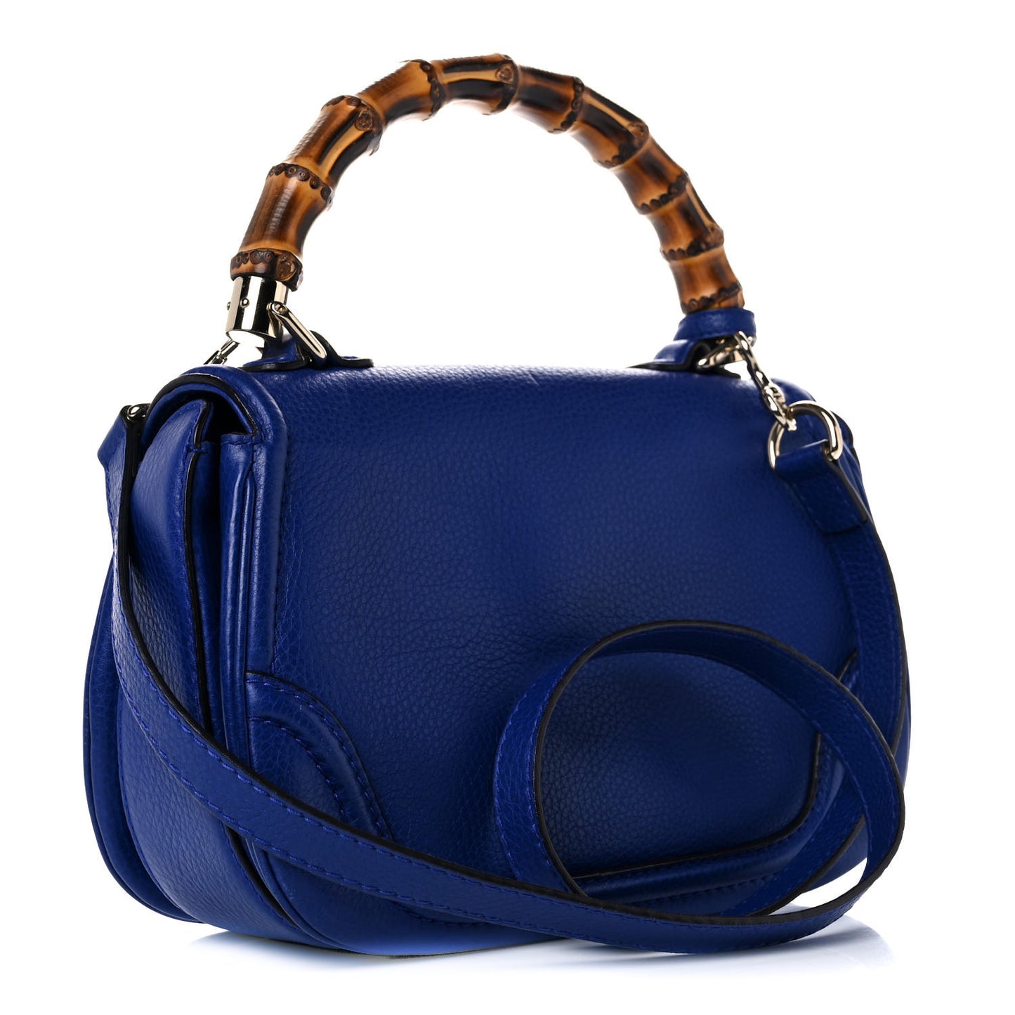 Calfskin Medium New Bamboo Top Handle Bag Blue