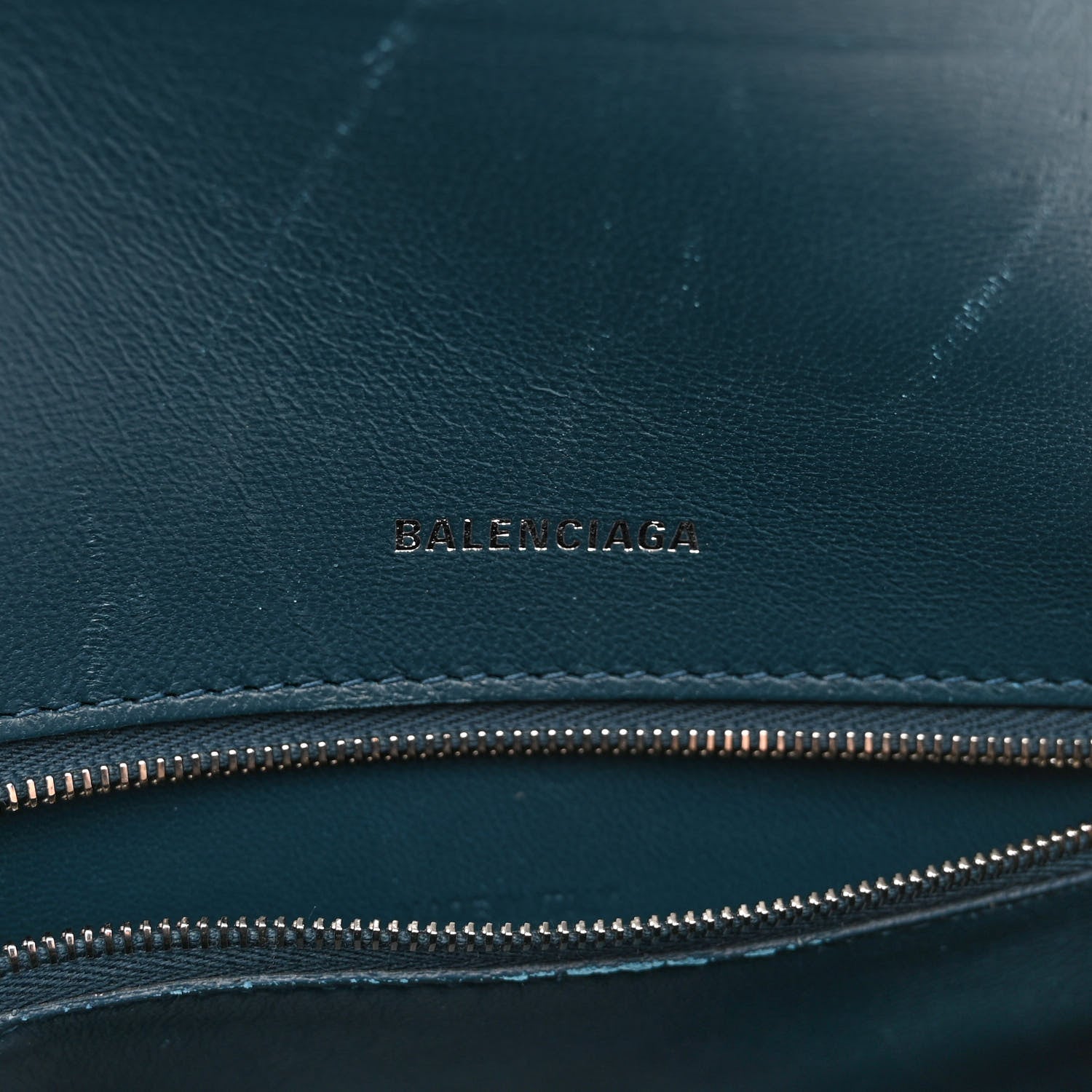 Balenciaga Shiny Calfskin Crocodile Embossed Small Hourglass Top Handle Bag Dark Petrol Blue 6 of 9