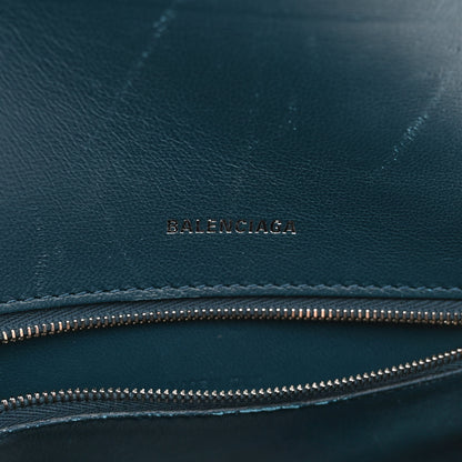 Balenciaga Shiny Calfskin Crocodile Embossed Small Hourglass Top Handle Bag Dark Petrol Blue 6 of 9
