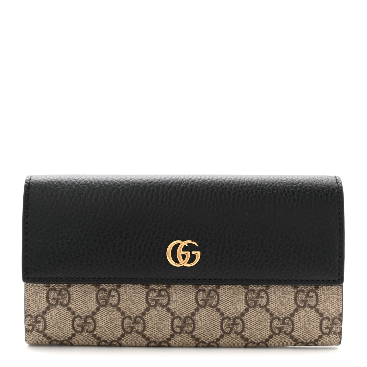 Dollar Calfskin GG Supreme Monogram GG Marmont Continental Wallet Black Beige Ebony