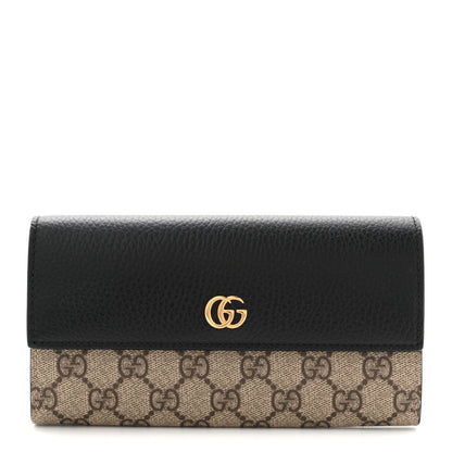 Gucci Dollar Calfskin GG Supreme Monogram GG Marmont Continental Wallet Black Beige Ebony 1 of 9