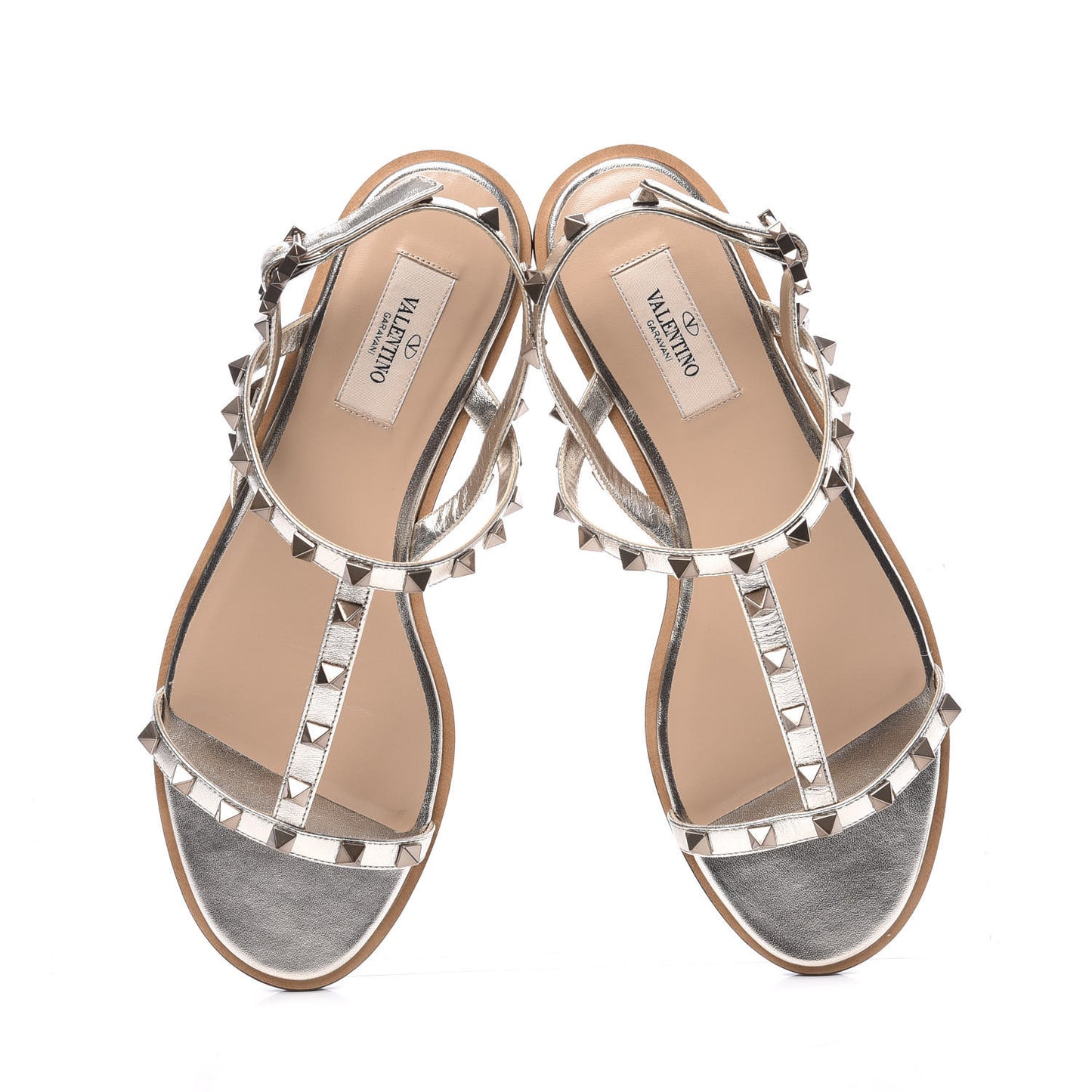 Metallic Nappa Rockstud T-Strap Slingback Flat Sandals 39.5 Skin