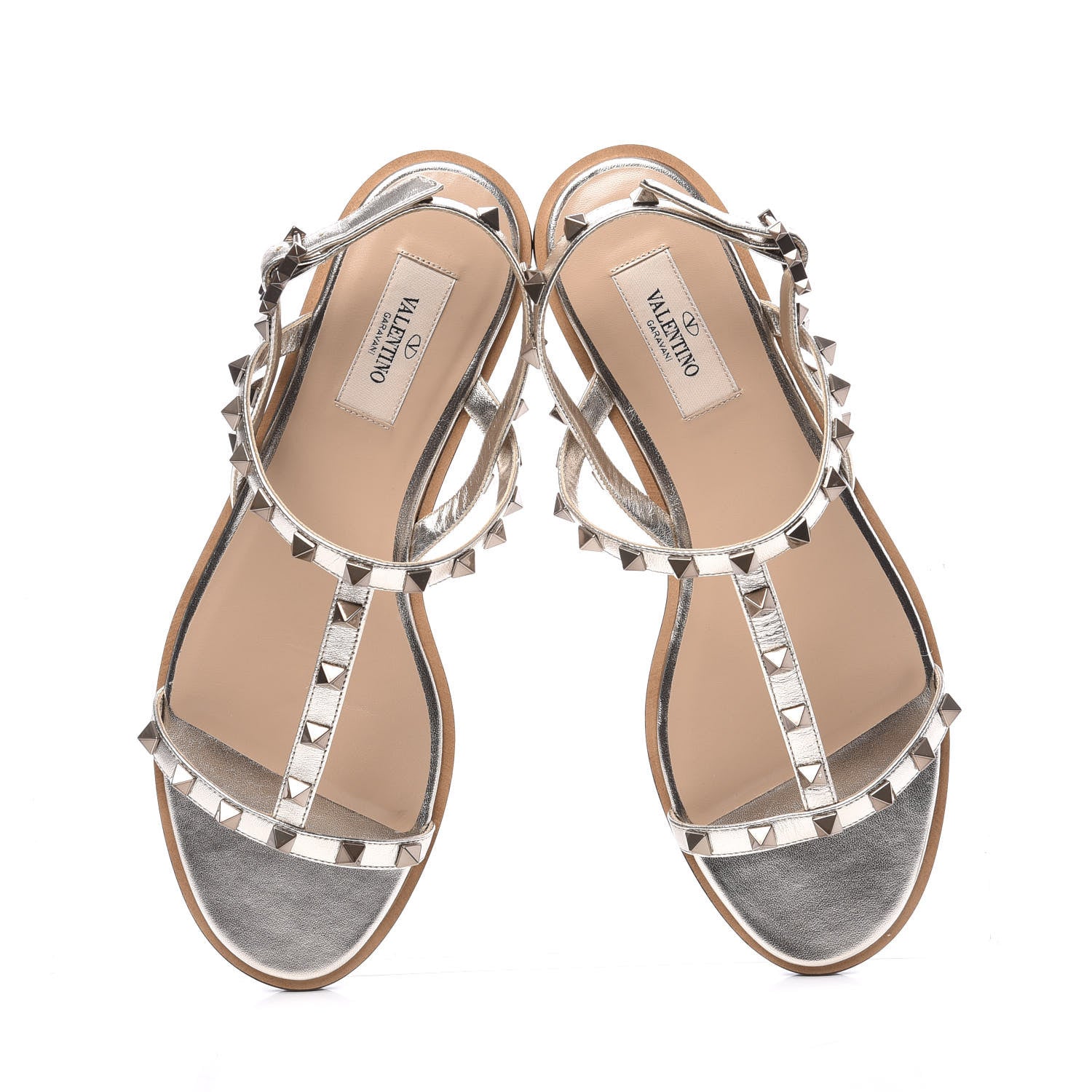 Valentino Garavani Metallic Nappa Rockstud T-Strap Slingback Flat Sandals 39.5 Skin 5 of 10