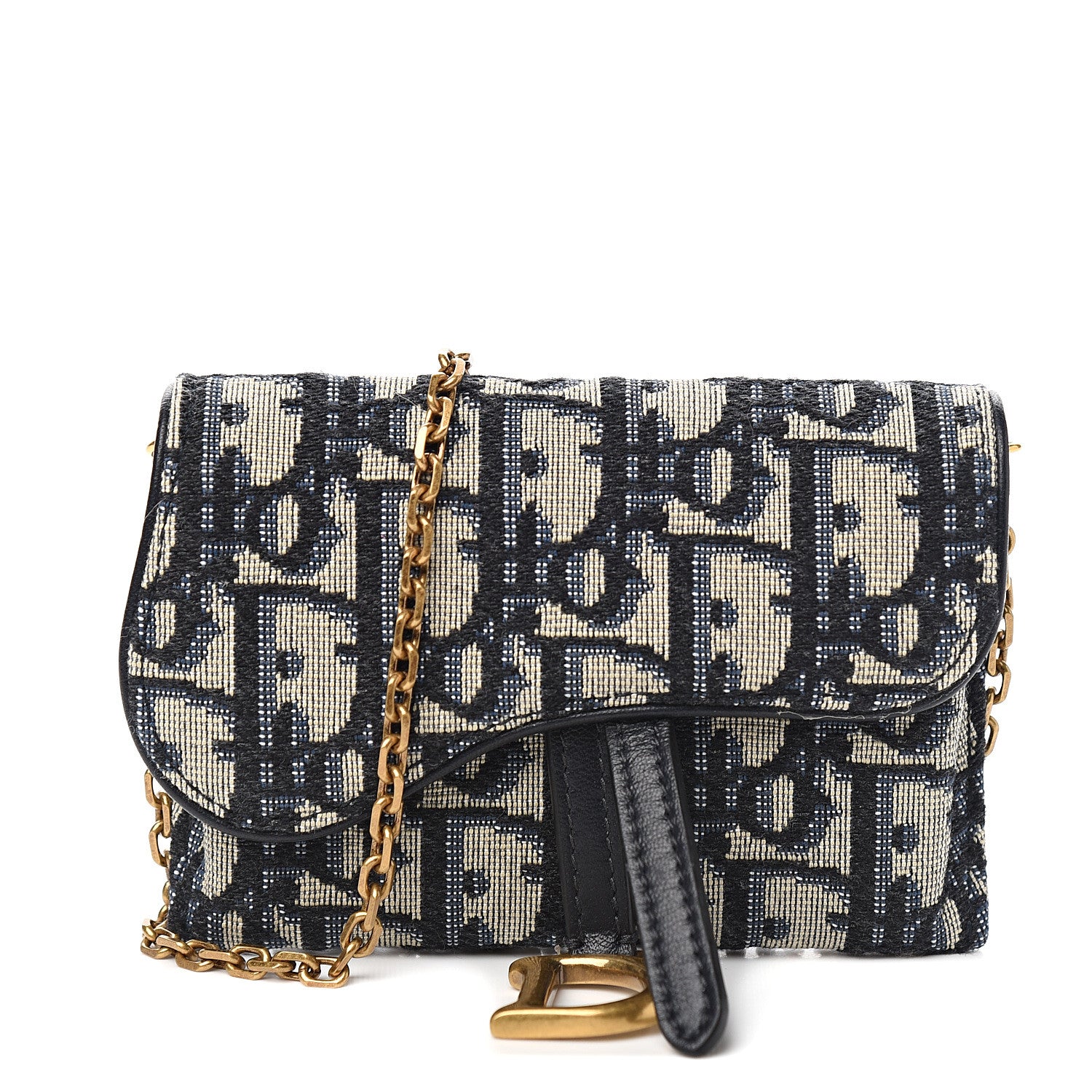 Christian Dior Oblique Nano Saddle Chain Pouch Blue 1 of 8