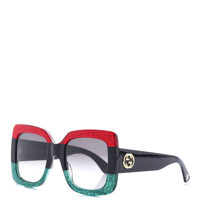 Gucci Square Frame GG0083S Sunglasses Glitter Red Black Green 1 of 8