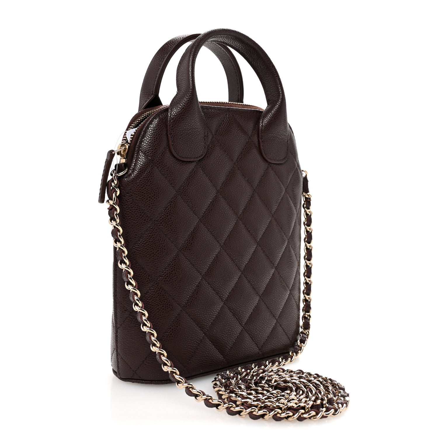 Chanel Caviar Quilted Top Handle Clutch With Chain Dark Brown 3 of 10