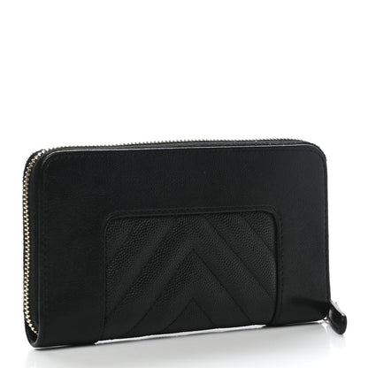 Chanel Caviar Sheepskin Chevron Quilted Medium Mademoiselle Vintage Zip Around Wallet Black 3 of 8