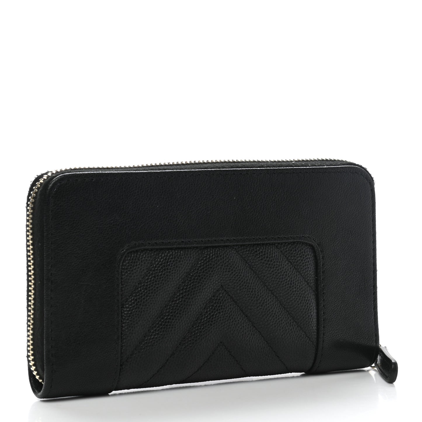 Caviar Sheepskin Chevron Quilted Medium Mademoiselle Vintage Zip Around Wallet Black