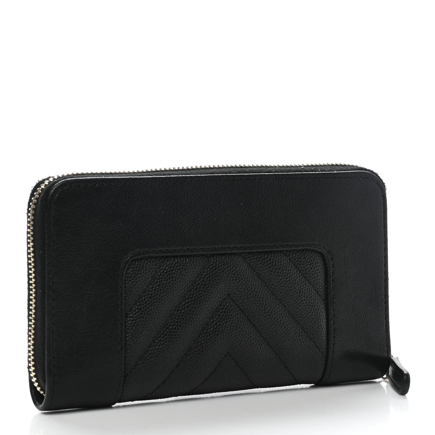 Chanel Caviar Sheepskin Chevron Quilted Medium Mademoiselle Vintage Zip Around Wallet Black 3 of 8