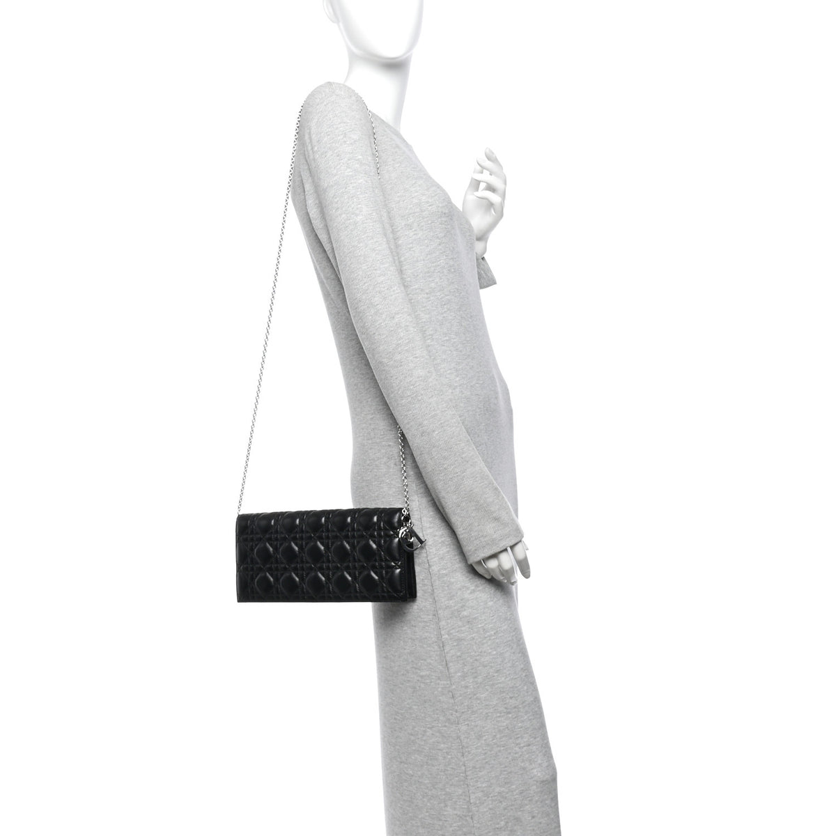 Lambskin Cannage Lady Dior Convertible Clutch Black