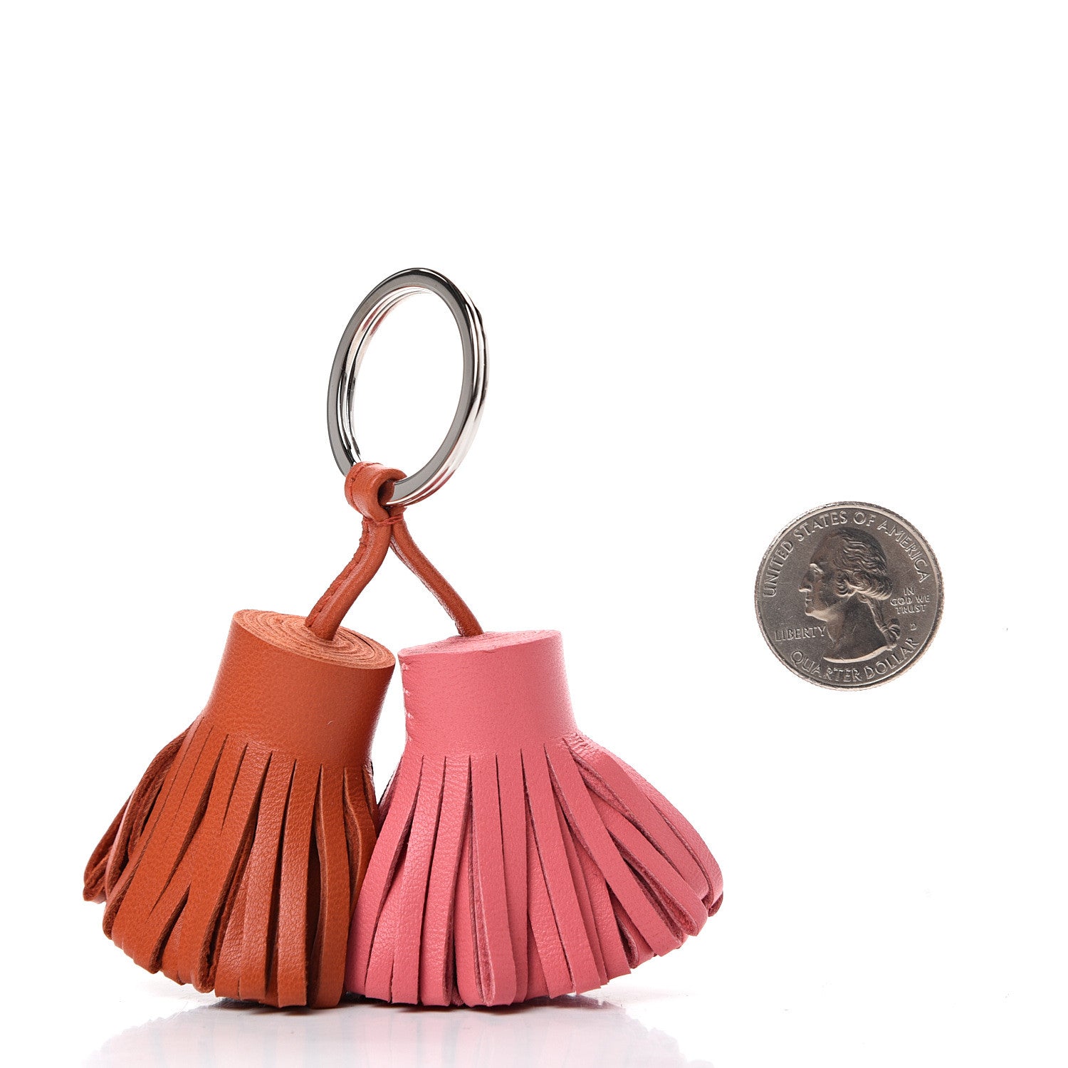 Hermes Lambskin Carmen Uno-Dos Key Holder Rose Azalee Orange Poppy 2 of 6