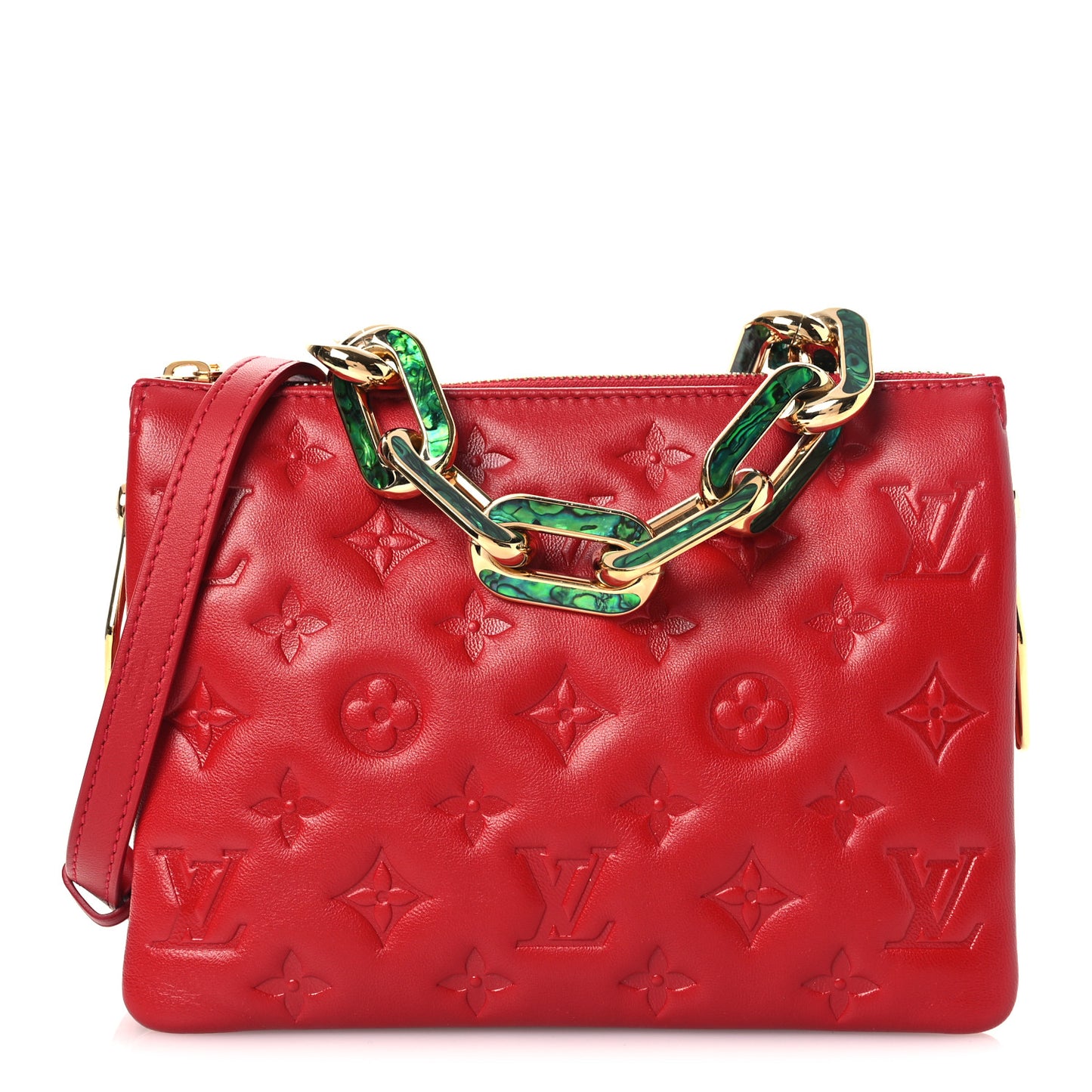 Mother of Pearl Lambskin Embossed Monogram Coussin BB Red Green
