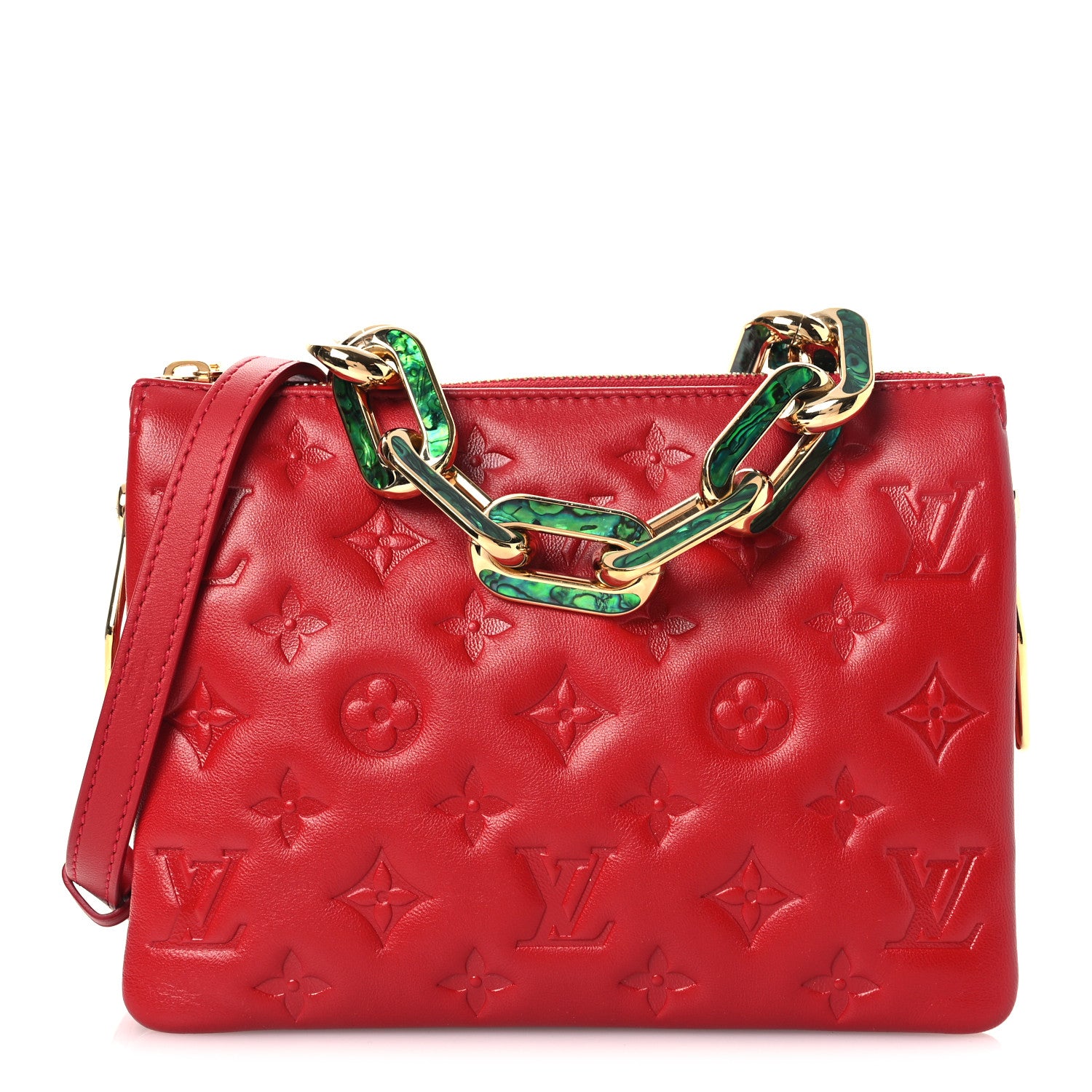 Louis Vuitton Mother of Pearl Lambskin Embossed Monogram Coussin BB Red Green 1 of 10