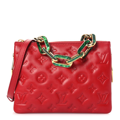 Louis Vuitton Mother of Pearl Lambskin Embossed Monogram Coussin BB Red Green 1 of 10