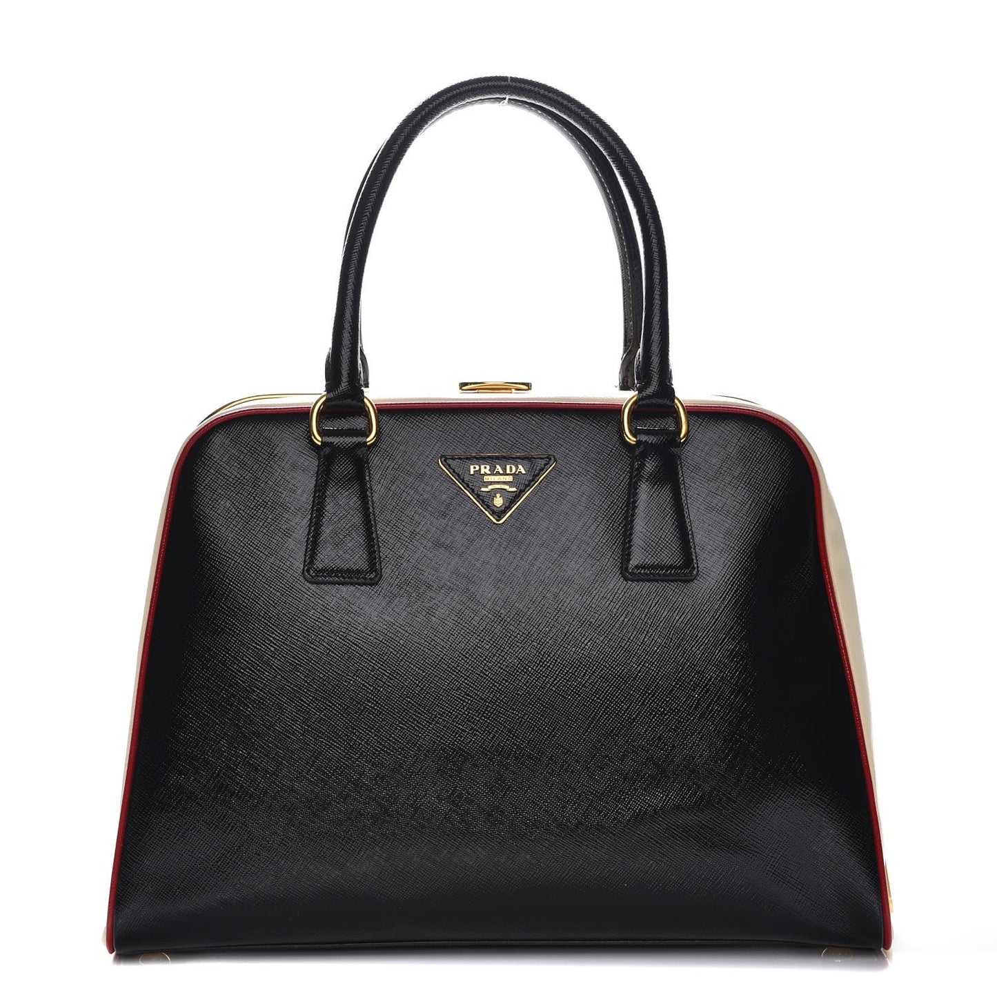 Saffiano Vernice Pyramid Bag Black White Rosso