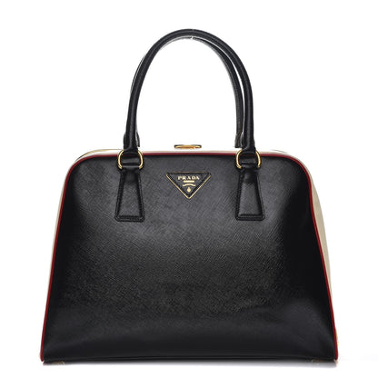 Prada Saffiano Vernice Pyramid Bag Black White Rosso 1 of 7