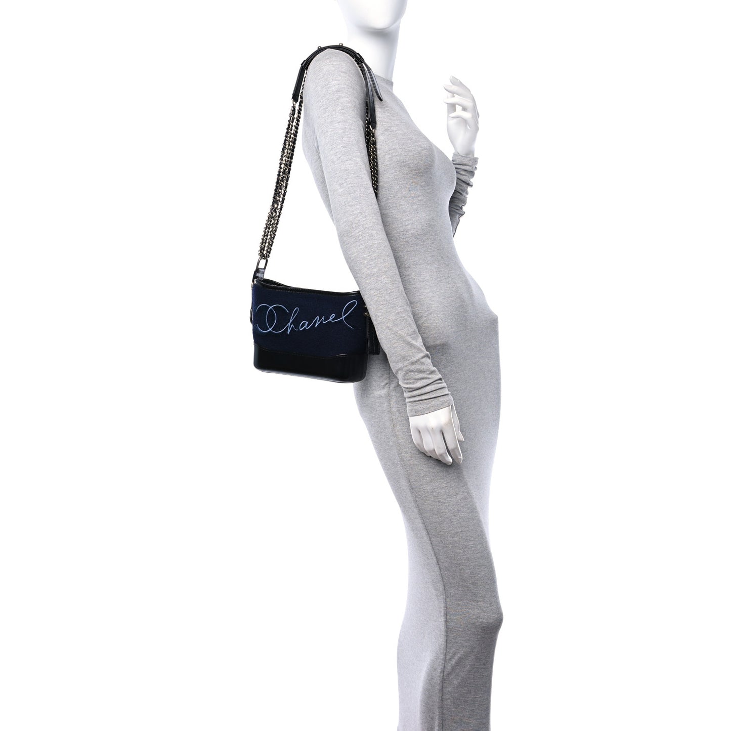 Calfskin Wool Embroidered Paris Hamburg Medium Gabrielle Hobo Dark Navy Blue