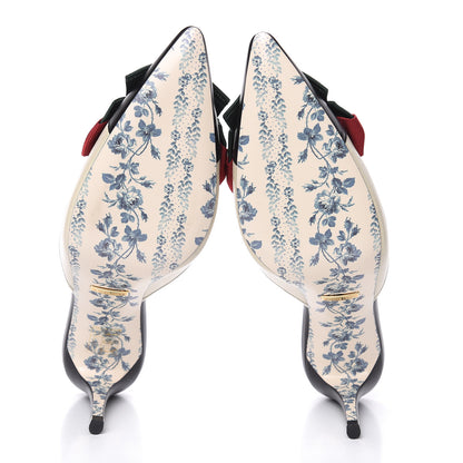 Gucci Malaga Kid Web Bow Mid Heel Mules 36.5 Black Vintage White 5 of 8