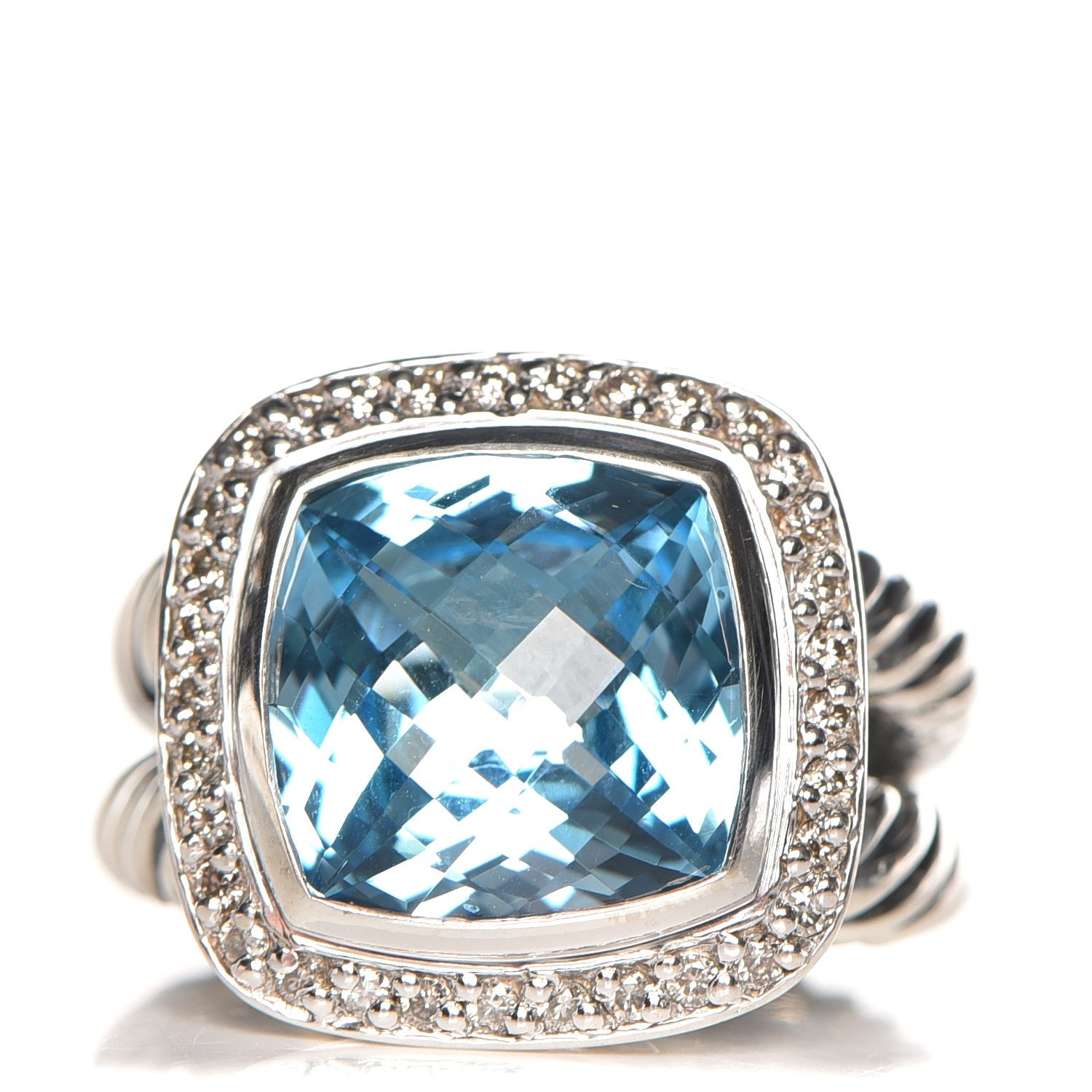 David Yurman Sterling Silver Diamond Blue Topaz 11mm Albion Ring 51 5.75 1 of 6