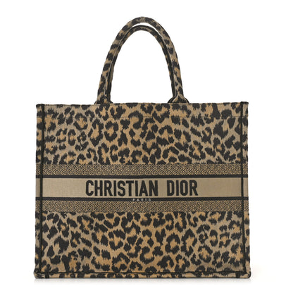 Christian Dior Canvas Mizza Embroidered Large Leopard Book Tote Beige 1 of 10