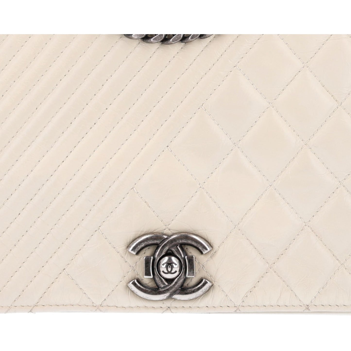 Glazed Calfskin Quilted Medium Coco Boy Flap White