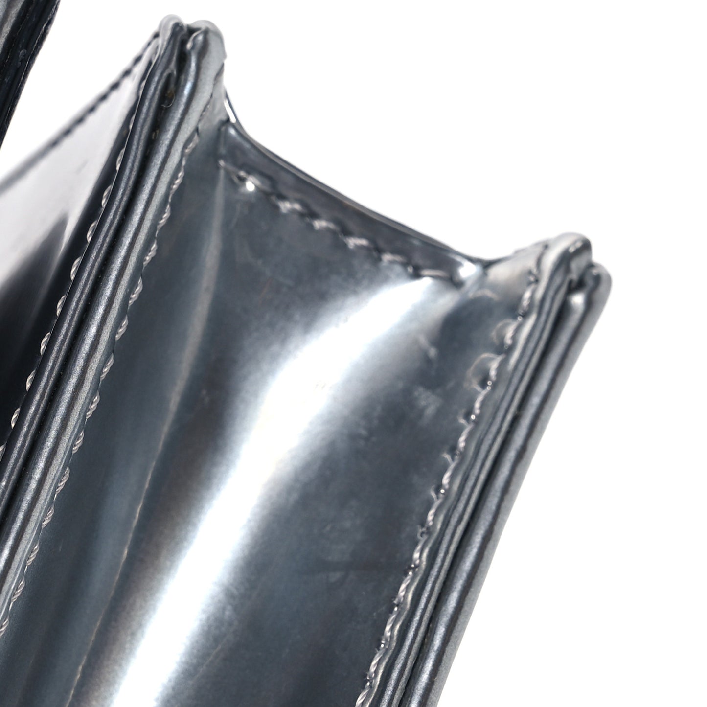 Metallic Patent Micro-Cannage Diorama Wallet on Chain Pouch Silver