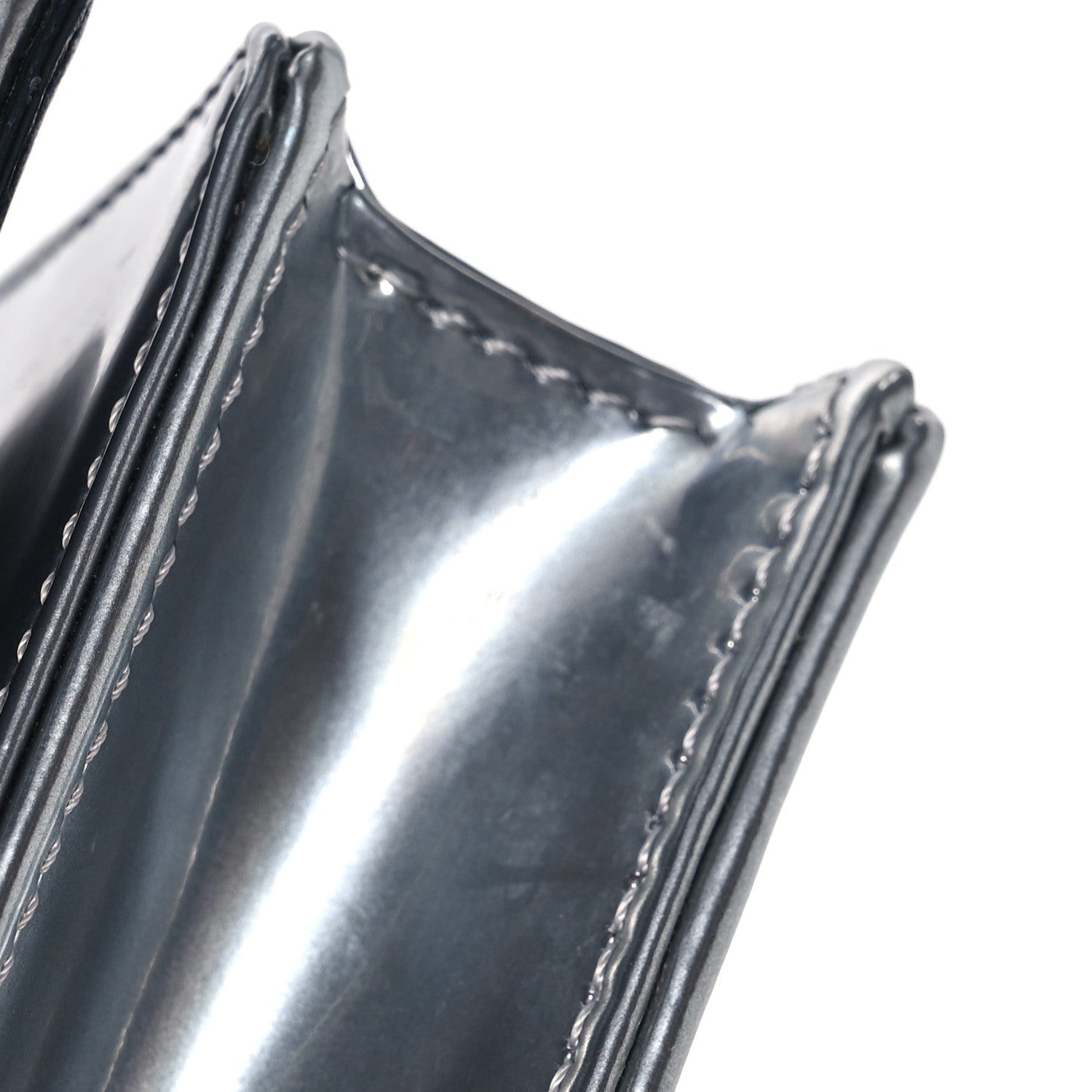Christian Dior Metallic Patent Micro-Cannage Diorama Wallet on Chain Pouch Silver 14 of 16