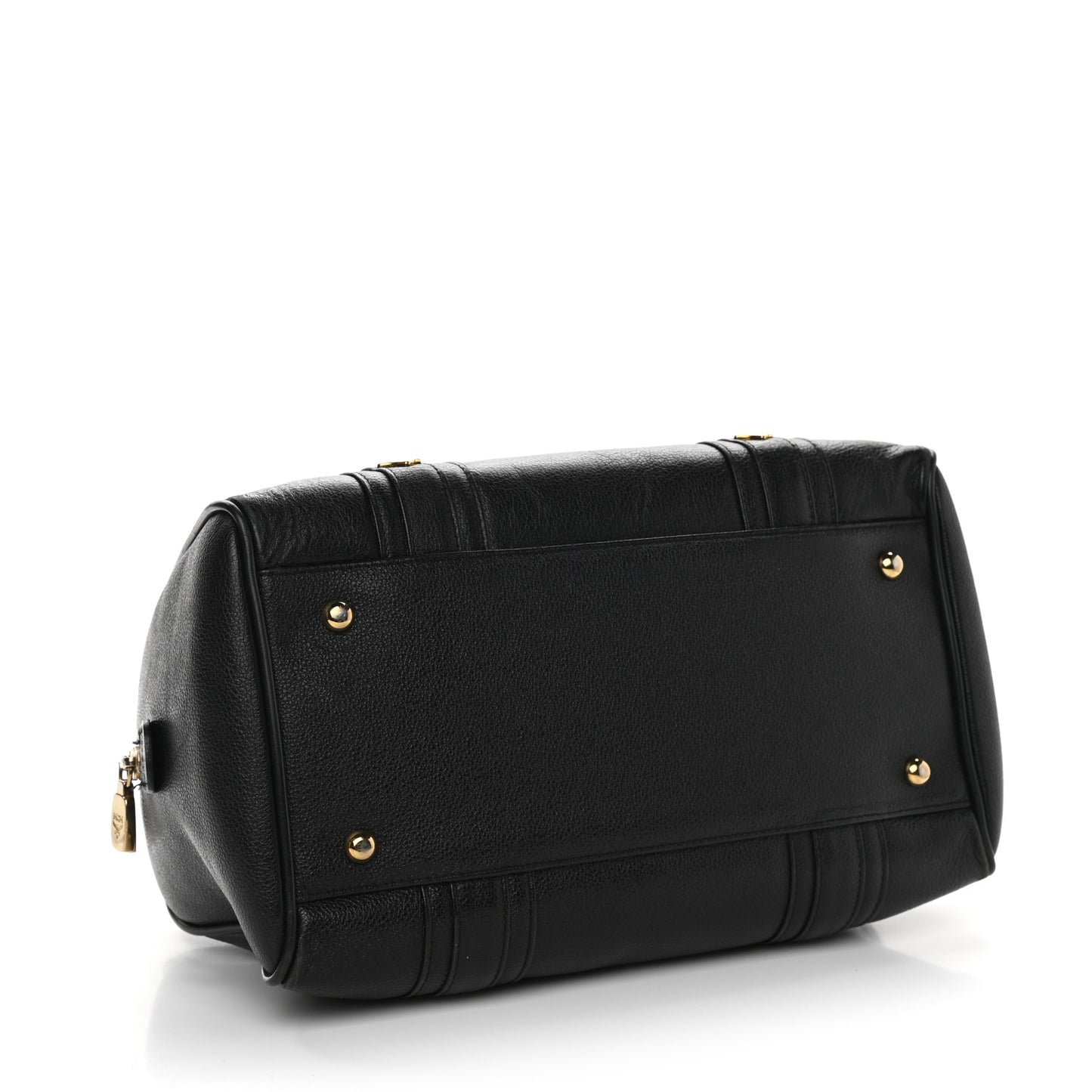 Grained Calfskin Studded Boston Bag Black