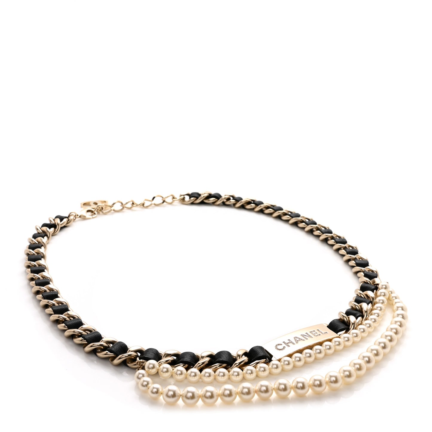 Lambskin Pearl Crystal Sergeant Chanel Belt Black Gold