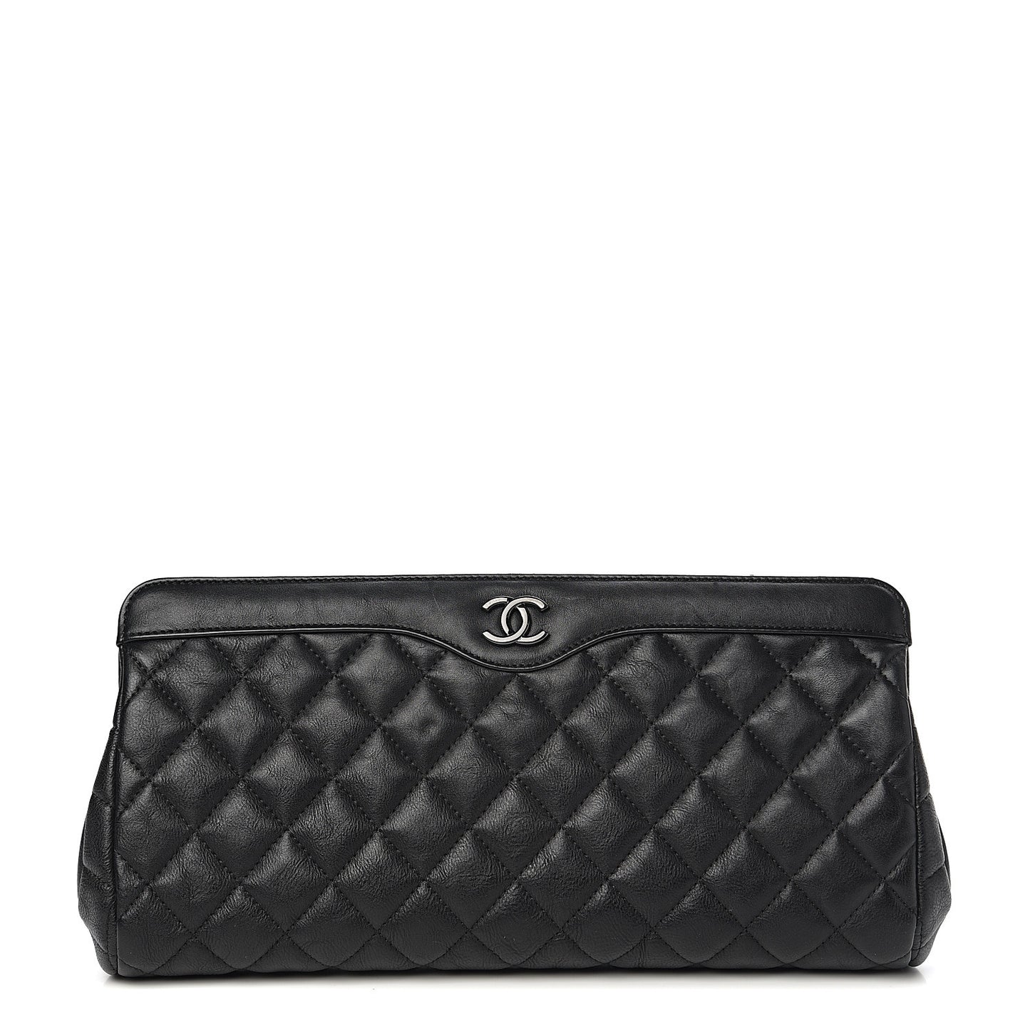 Crumpled Calfskin Quilted Clutch So Black