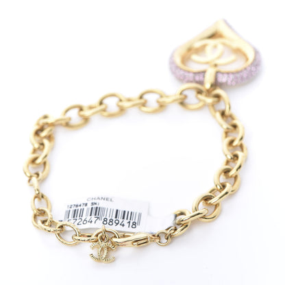 Chanel Crystal Chain Heart Bracelet Gold Pink 3 of 5