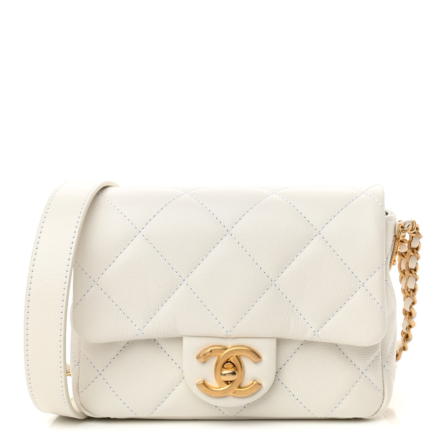 Caviar Quilted Mini Twist Your Buttons Flap White