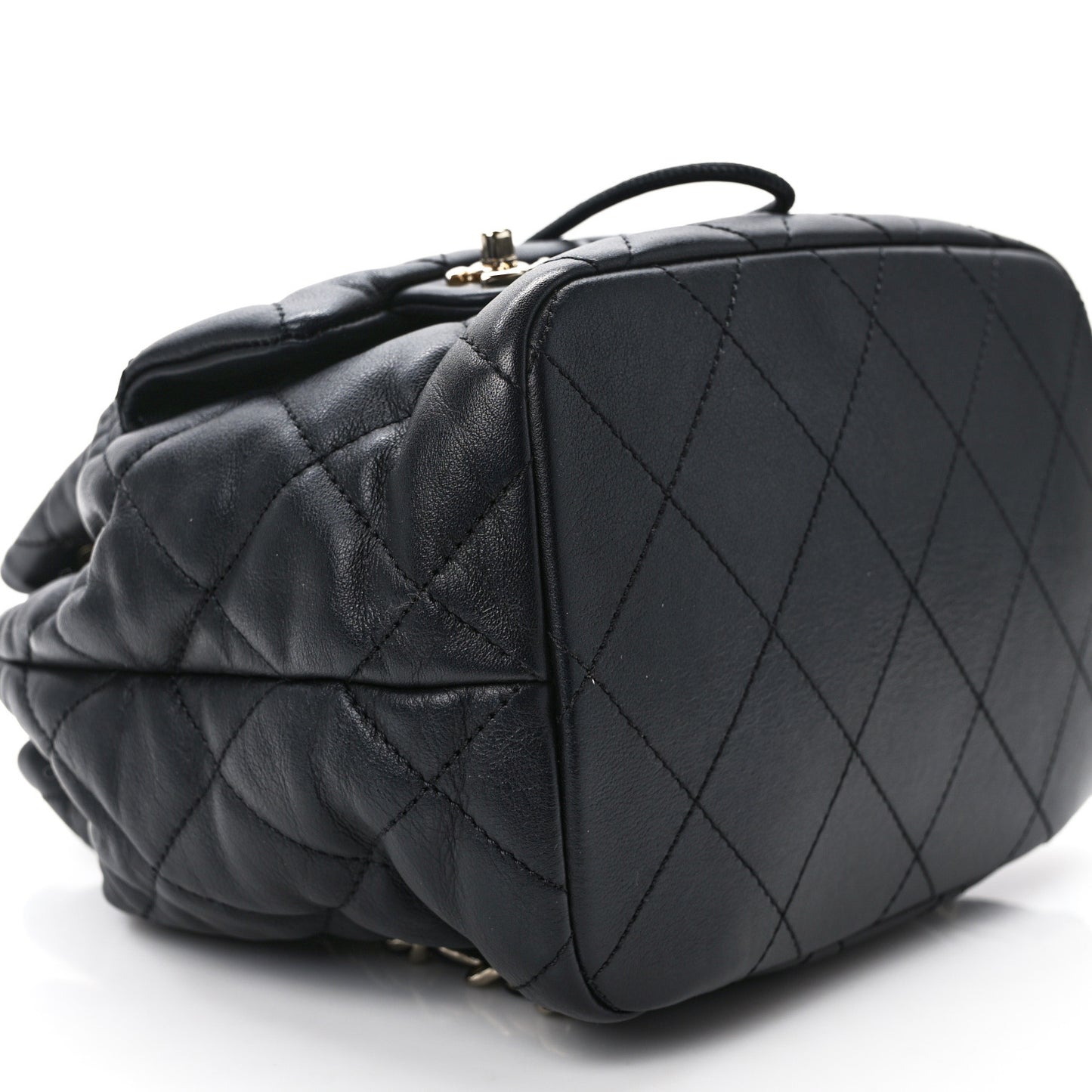 Lambskin Quilted Double Pocket Drawstring Backpack Black