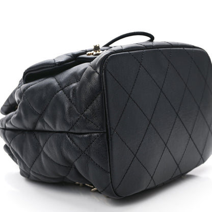 Chanel Lambskin Quilted Double Pocket Drawstring Backpack Black 9 of 11