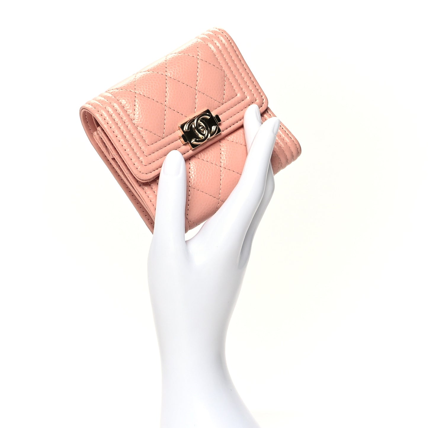 Caviar Quilted Boy Compact Wallet Pink