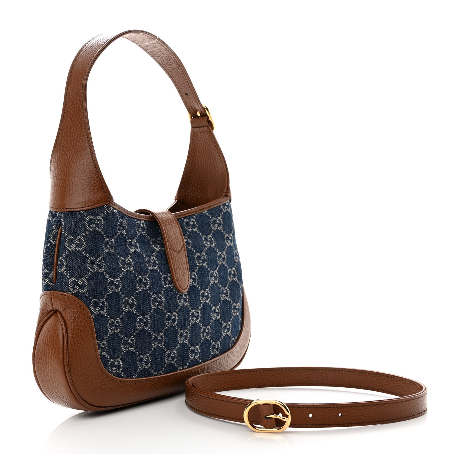 Gucci New Denim GG Monogram Calfskin Small Jackie 1961 Hobo Blue Tea Cuir 3 of 12