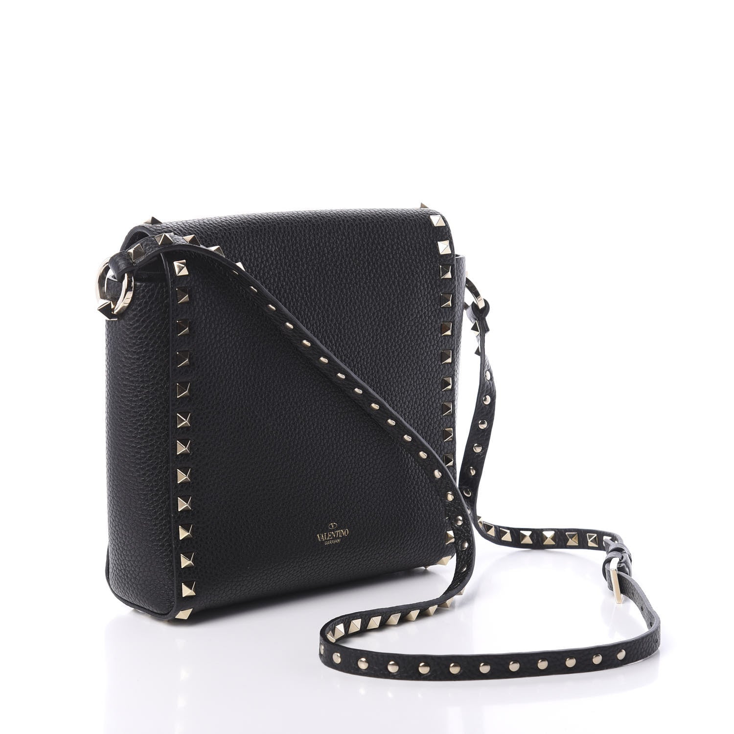 Valentino Garavani Pebbled Calfskin Rockstud Flip Lock Flap Messenger Black 3 of 8