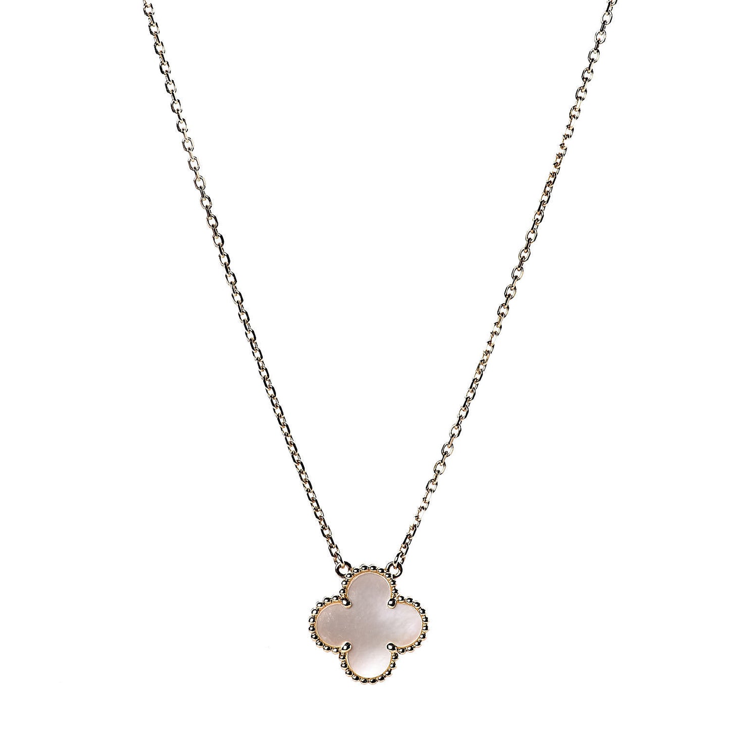 18K Yellow Gold Mother of Pearl Vintage Alhambra Pendant Necklace
