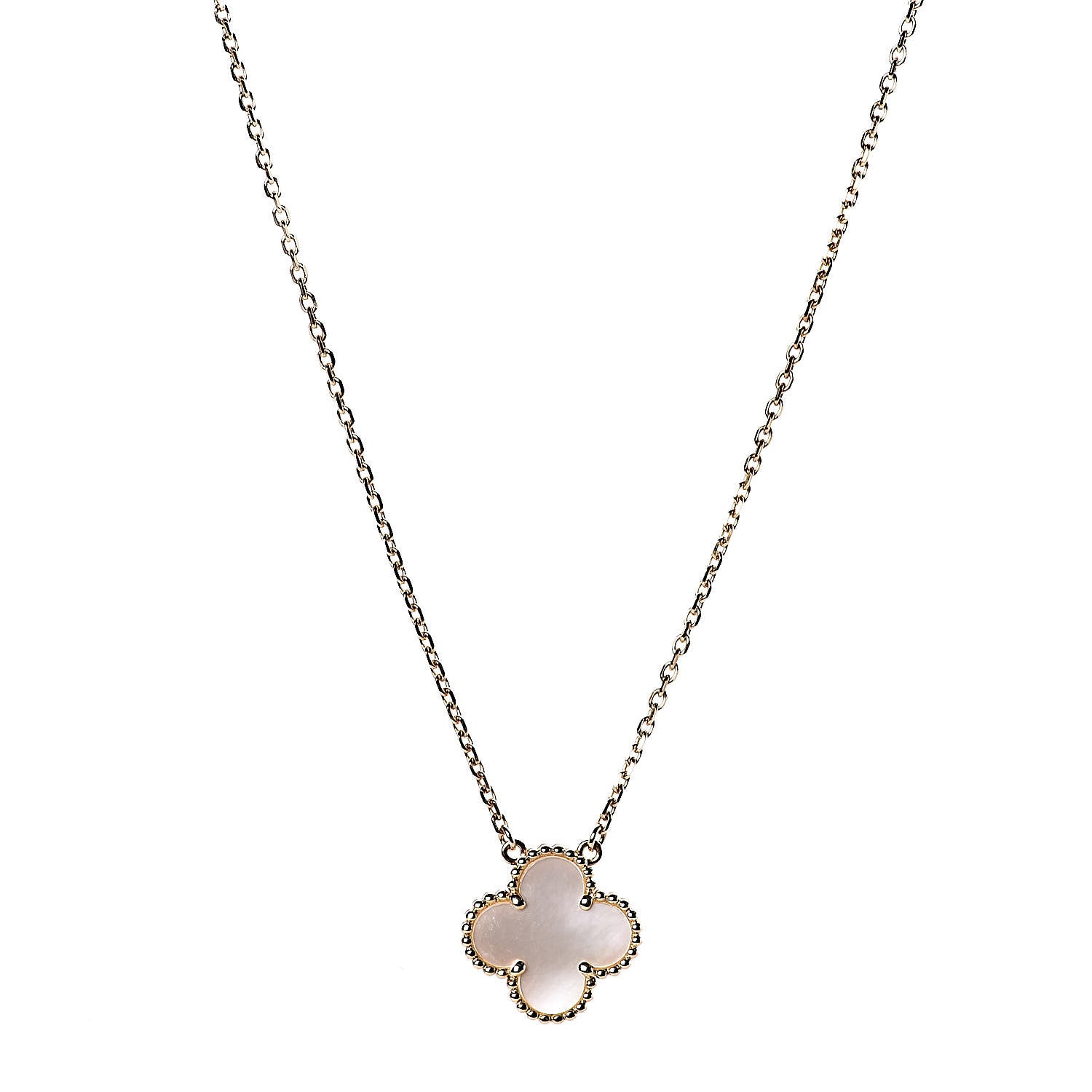 Van Cleef & Arpels 18K Yellow Gold Mother of Pearl Vintage Alhambra Pendant Necklace 1 of 7