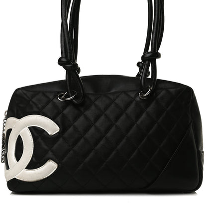 Chanel Calfskin Quilted Large Cambon Bowler Black White 8 of 17