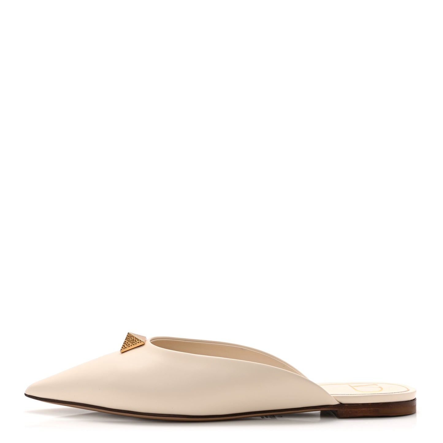 Calfskin Roman Stud Pointed Flat Mules 37 Light Ivory