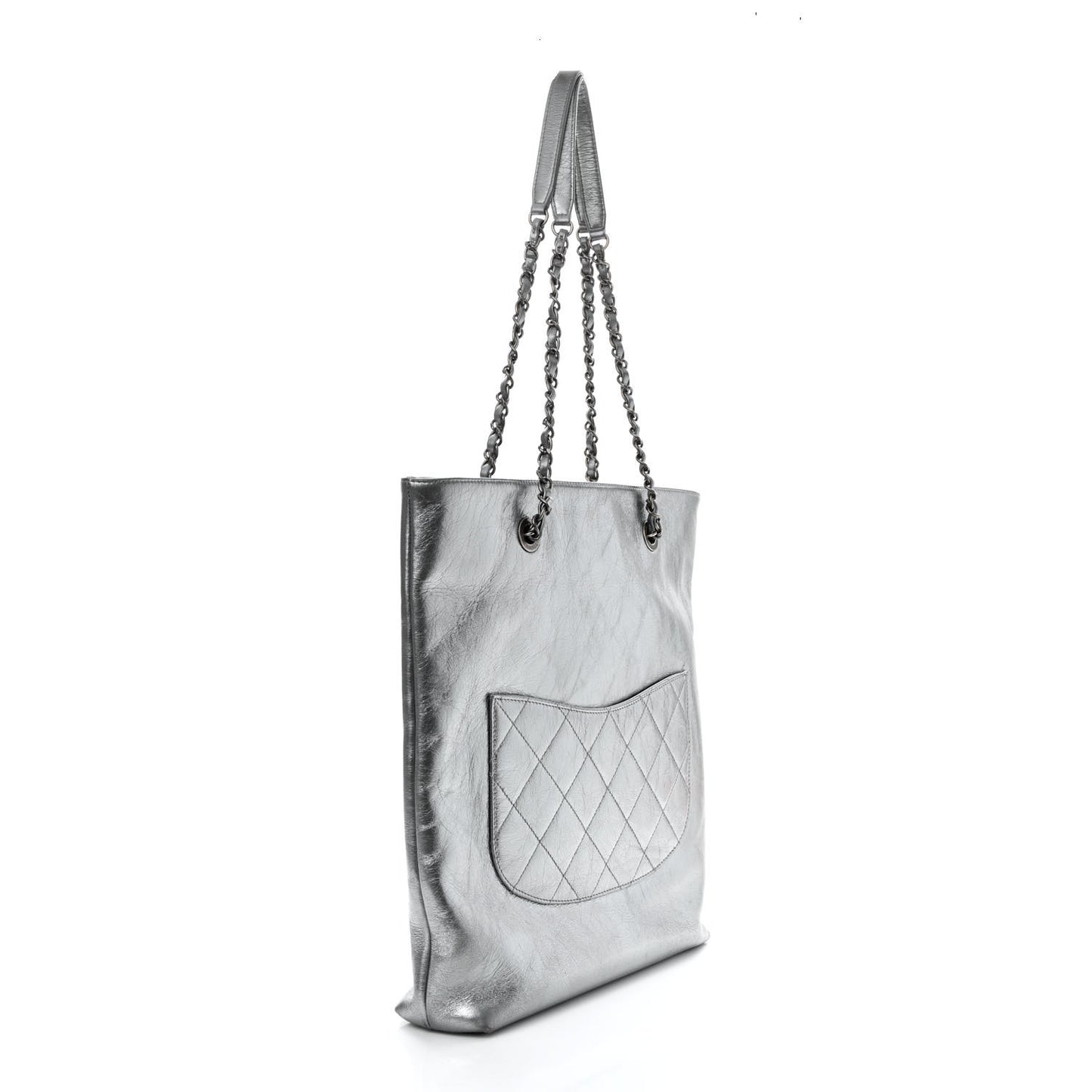 Metallic Crumpled Calfskin Chain 20s Signe Tote Silver